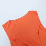 Summer Ladies Round Neck Sleeveless Solid Color Fashion Slim Bodycon Dress