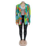 Women's Fashion Printed Long Sleeve Casual Blazer