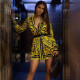 Spring Summer Bohemian Positioning Print Tie Long Sleeve Shirt Dress