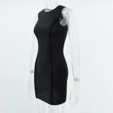 Summer Ladies Round Neck Sleeveless Solid Color Fashion Slim Bodycon Dress