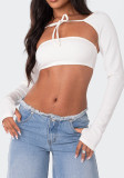 Women's Solid Color Low Back Lace-Up Strapless Two-Piece Top Set