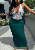 Summer Letter print Tank Top Slim Long Skirt Two piece set