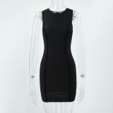 Summer Ladies Round Neck Sleeveless Solid Color Fashion Slim Bodycon Dress