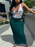 Summer Letter print Tank Top Slim Long Skirt Two piece set