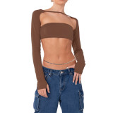 Women's Solid Color Low Back Lace-Up Strapless Two-Piece Top Set