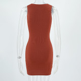 Summer Ladies Round Neck Sleeveless Solid Color Fashion Slim Bodycon Dress