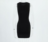 Summer Ladies Round Neck Sleeveless Solid Color Fashion Slim Bodycon Dress