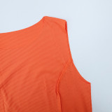 Summer Ladies Round Neck Sleeveless Solid Color Fashion Slim Bodycon Dress