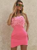 Summer Sexy Low Back Chic Furry Strapless Bodycon Dress Women