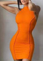 Summer Ladies Round Neck Sleeveless Solid Color Fashion Slim Bodycon Dress Summer Ladies Round Neck Sleeveless Solid Color Fashion Slim Bodycon Dress