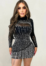 Women's Fashion Long Sleeve Mesh Beaded Bubble Bead Dress