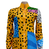 Fashion Ladies Printed Long Sleeve Button Up Maxi Dress