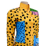 Fashion Ladies Printed Long Sleeve Button Up Maxi Dress