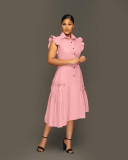 Trendy Shirt Collar Irregular Ruffle Edge Swing Dress