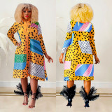 Fashion Ladies Printed Long Sleeve Button Up Maxi Dress