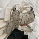 Diagonal pleated single shoulder women's retro rivet bag