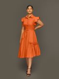 Trendy Shirt Collar Irregular Ruffle Edge Swing Dress