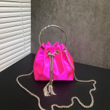 Women's Dinner Bag Flash Diamond Tassel Drawstring Satin Handheld Mini Bucket Bag Chain Messenger Bag