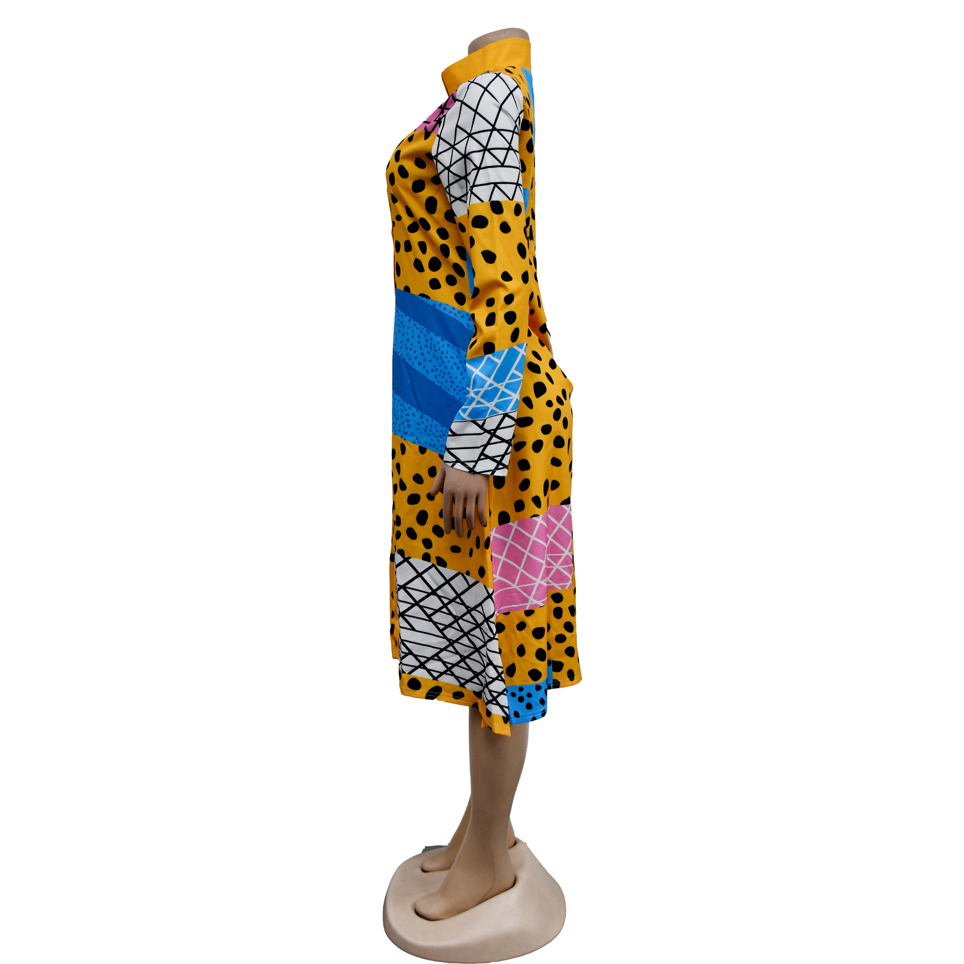 Printed Long-Sleeve Button-Up Maxi Dress for Everyday Wear