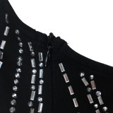 Fashion Ladies Solid Color Camisole Sleeveless Beaded Low Back Maxi Dress