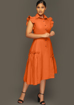 Trendy Shirt Collar Irregular Ruffle Edge Swing Dress Trendy Shirt Collar Irregular Ruffle Edge Swing Dress