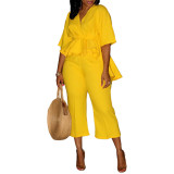 Spring Summer Women's Suit Top Knife-cut Wide-leg Bottoms