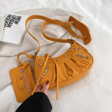 Diagonal pleated single shoulder women's retro rivet bag