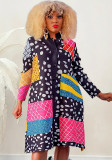 Fashion Ladies Printed Long Sleeve Button Up Maxi Dress