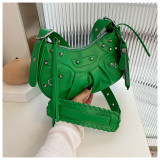 Diagonal pleated single shoulder women's retro rivet bag
