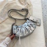 Diagonal pleated single shoulder women's retro rivet bag