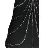 Fashion Ladies Solid Color Camisole Sleeveless Beaded Low Back Maxi Dress