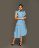 Trendy Shirt Collar Irregular Ruffle Edge Swing Dress