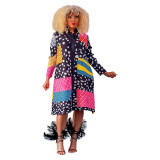 Fashion Ladies Printed Long Sleeve Button Up Maxi Dress