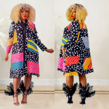 Fashion Ladies Printed Long Sleeve Button Up Maxi Dress