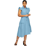Trendy Shirt Collar Irregular Ruffle Edge Swing Dress