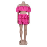 Women Sexy Ruffle Top and Shorts Two-Piece Set