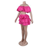 Women Sexy Ruffle Top and Shorts Two-Piece Set