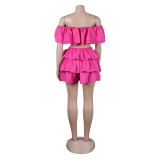 Women Sexy Ruffle Top and Shorts Two-Piece Set