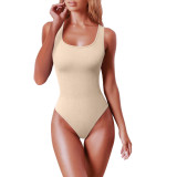 Women's Solid Color U-Neck Sleeveless Tight Fitting Bodysuit