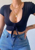Women's V-Neck Tie Sexy Short-Sleeved T-Shirt Top