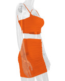 Sexy Camisole Ruched Bodycon Skirt Two-Piece Set For Women