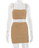 Sexy Camisole Ruched Bodycon Skirt Two-Piece Set For Women