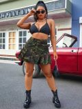 Spring And Summer Women's Camouflage Pocket Button Pleated Mini Skirt