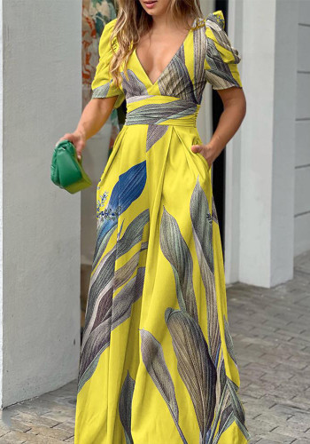 Spring Women's Fashion Chic V Neck Slim Waist Wide Leg Jumpsuit