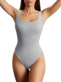 Women's Solid Color U-Neck Sleeveless Tight Fitting Bodysuit
