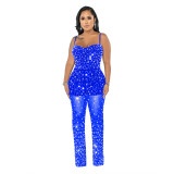 Ladies' Fashion Beaded Mesh Sleeveless Jumpsuit