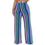 Women's clothing color strip knitting hollow jacquard zipper wide-leg pants