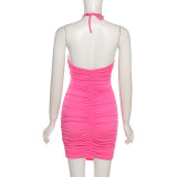 Fall Women's Fashion Halter Neck Sexy Cutout Low Back Slim Bodycon Dress