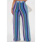 Women's clothing color strip knitting hollow jacquard zipper wide-leg pants