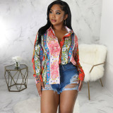 Sexy Fashion Digital Printing Multicolor Women's Shirt